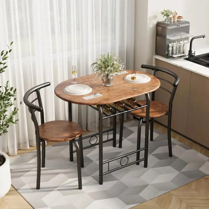 3-Piece Wooden Dining Table Set, Kitchen Breakfast Nook Sets with 2 Chairs & Round Tabletop, Brown