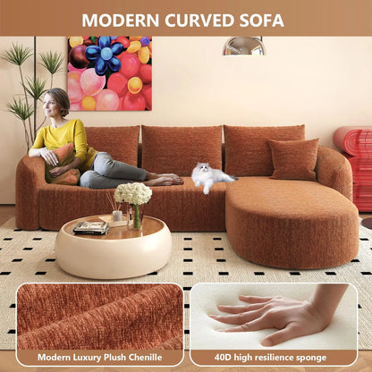 111" Modular Sectional Sofa Curved Back L-Shape Cloud Living Room Right Chaise Orange Customized