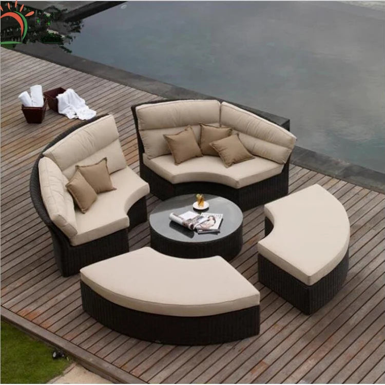 Modern Design High Quality PE Rattan Luxury Lounger Sunbed Patio Chair Set Waterproof Garden Furniture
