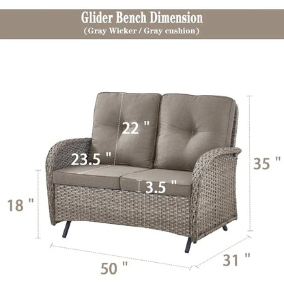 Belord Outdoor Glider Bench Patio Loveseat 500 Lbs Weight Capacity 2 Seater Wicker Sofa Small Porch Glider Furniture All Weathe