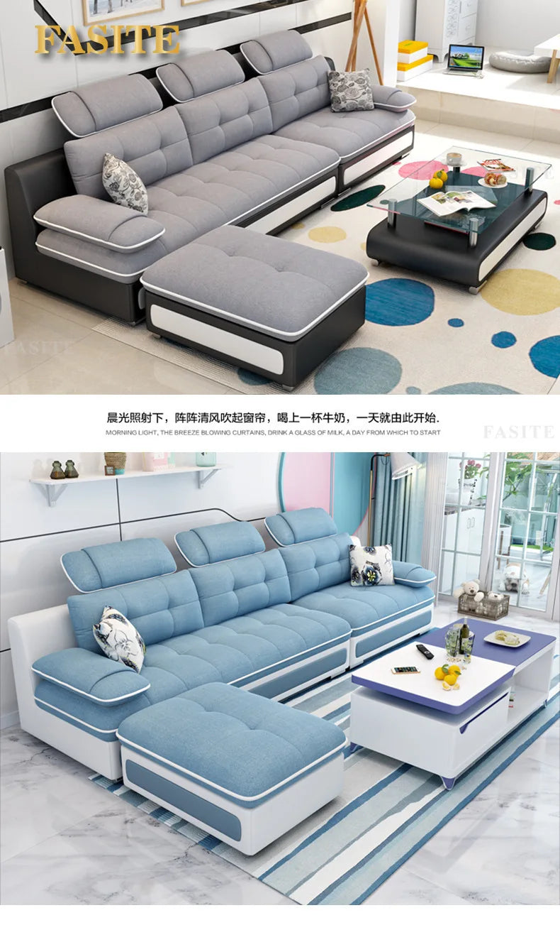 Fabric sofa small apartment simple modern three four living room combination High Quality