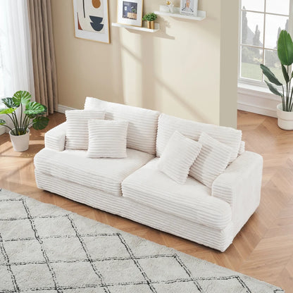 79.3-inch long corduroy sofa with 4 matching pillows, stylish design, spacious and comfortable 3-person sofa, white