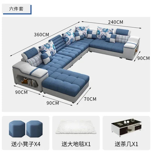 Removable and Washable Latex Free Wash Technology Fabric Sofa Combination Simple Living Room, Living Room Furniture
