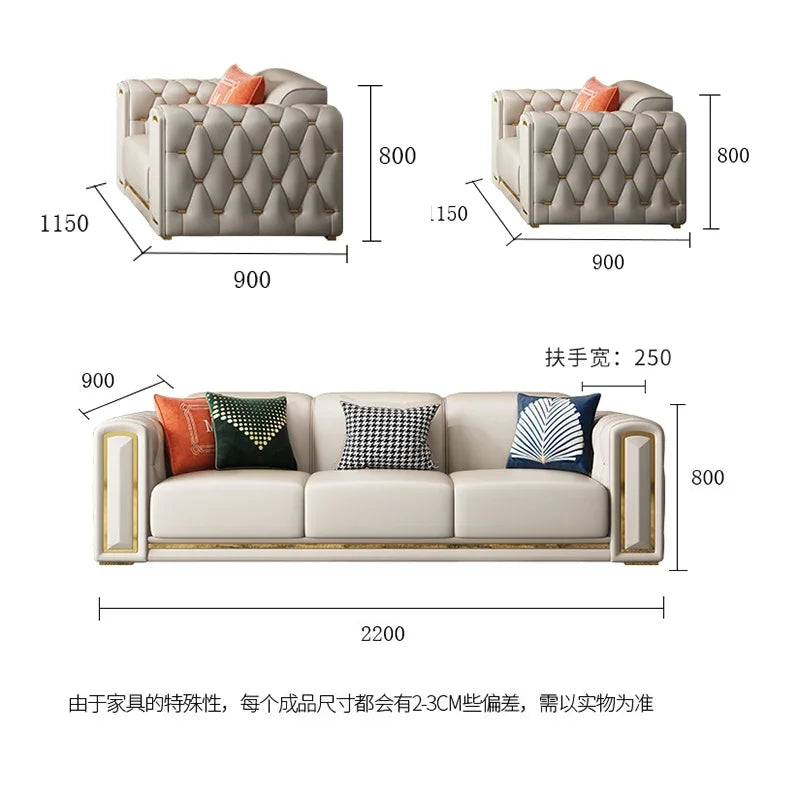 A2-7   new light luxury leather sofa living room combination size modern simple first-layer cowhide sofa
