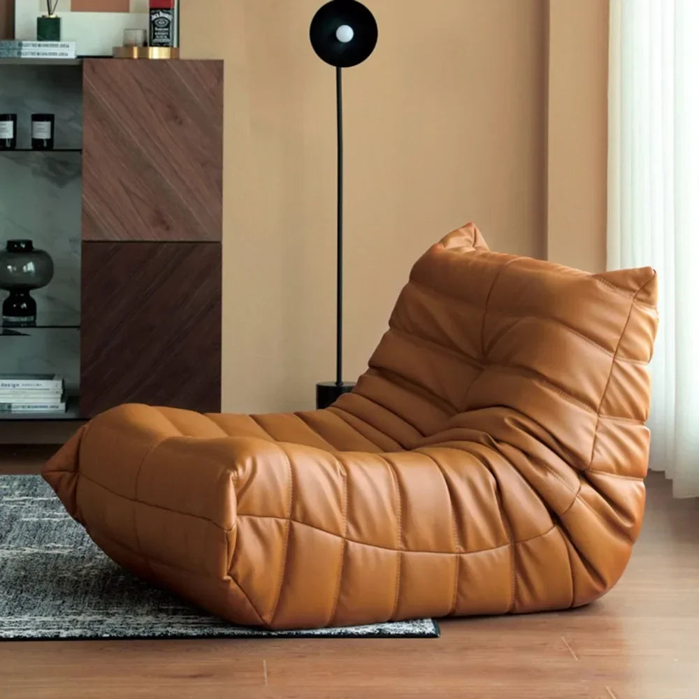 Single sofa living room bedroom lazy fabric leather leisure chair small apartment cream wind