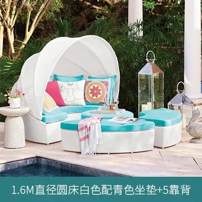 Outdoor rattan round bed leisure garden courtyard swimming pool beach bed