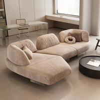 Luxury modern curved combination sofa, cream teddy velvet fabric, cloud shape
