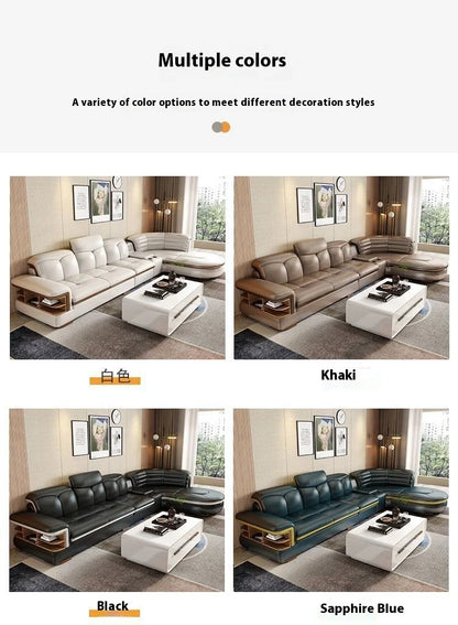 Luxury L-Shaped Genuine Leather Sectional Sofa Sets with USB, Bluetooth Speaker - MINGDIBAO Living Room Italian Leather Couches