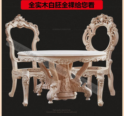 European dining table marble surface full solid wood carving flower home table and chair combination