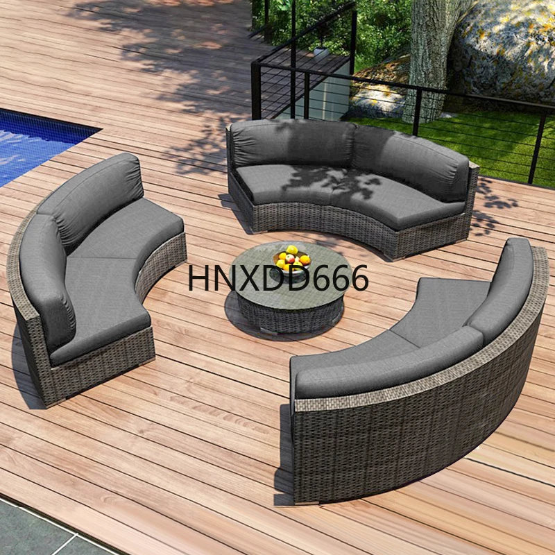 Outdoor round rattan sofa combination curved living room sofa