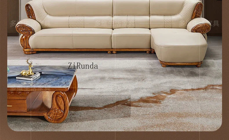 Ebony leather sofa, living room solid wood princess corner sofa, modern furniture