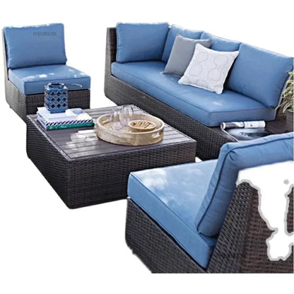 American Courtyard Furniture Leisure Rattan Sofa Chairs Outdoor Modern Country Corner Garden Sofas Patio Furniture Set y