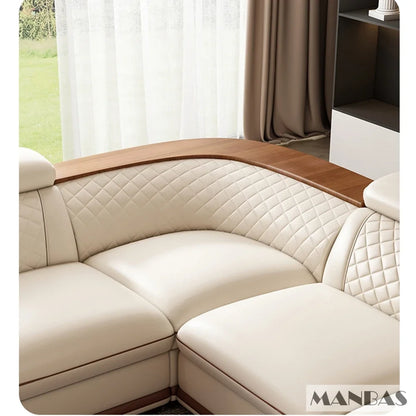 MINGDIBAO Premium Italian Genuine Leather Sofa Set for Living Room with Adjustable Headrests and Built-in Bluetooth Speaker, USB