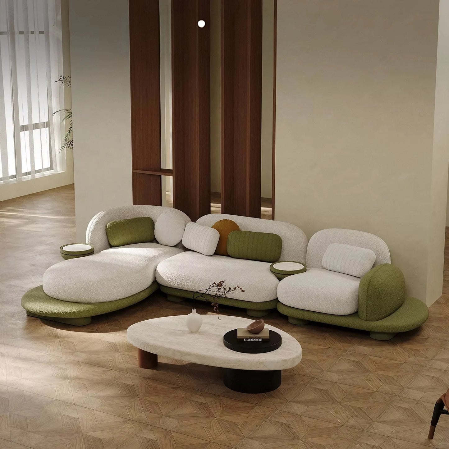 Wooden combination sofa set, corner combination, special shape, sponge filling material