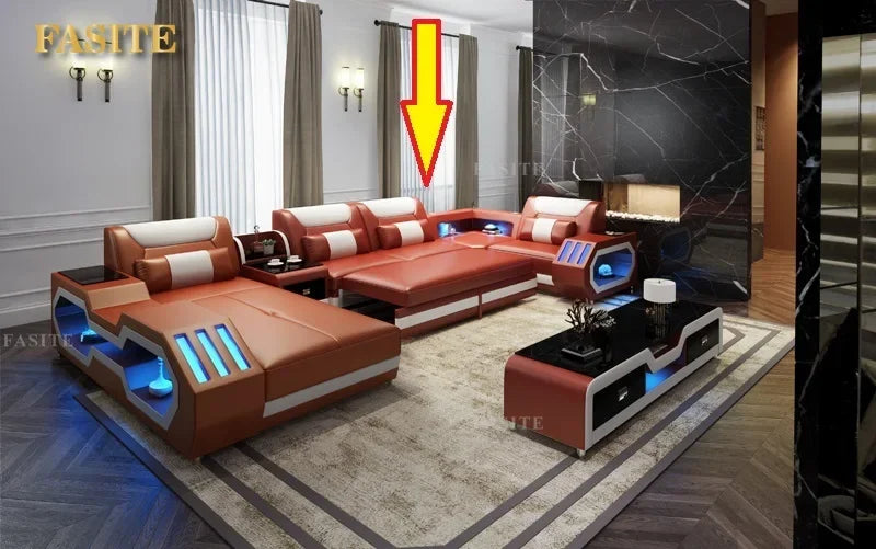 Modern Living Room Sofa Set Genuine Leather Sofas with USB Music Speaker