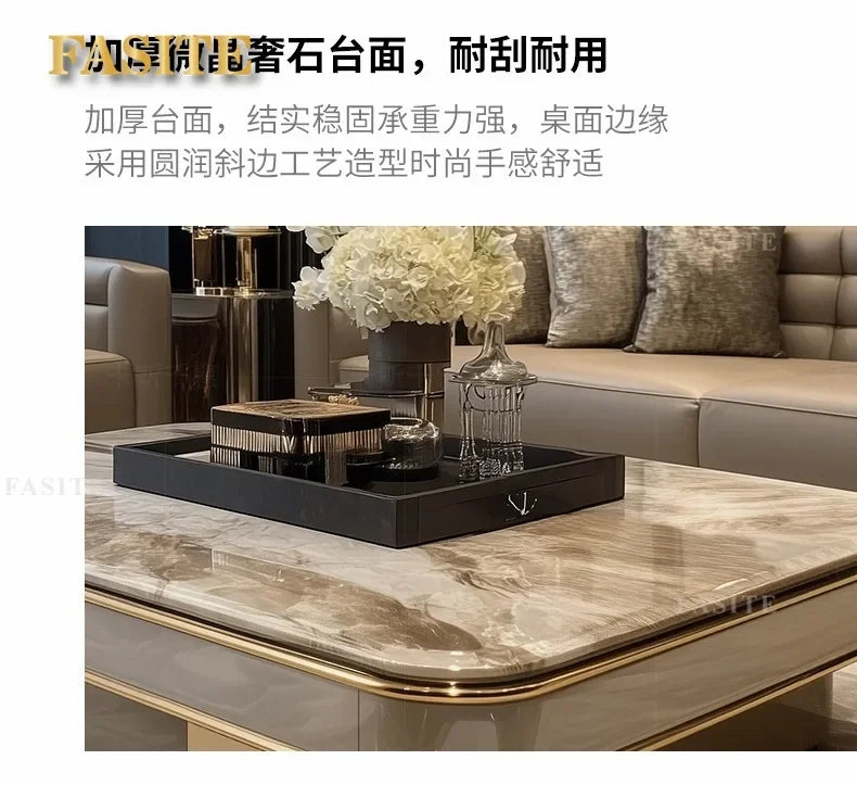 LightLuxury Coffee Table Living Room Home High-end Rectangular Luxury Stone Tea Table New High-end Villa Large Flat Coffee Table