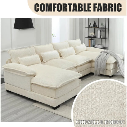 110'' U-Shaped Sectional Couch, Modern Chenille Extra Large Modular Sofa with 4 Cushions, Memory Foam Funiture Set with Double