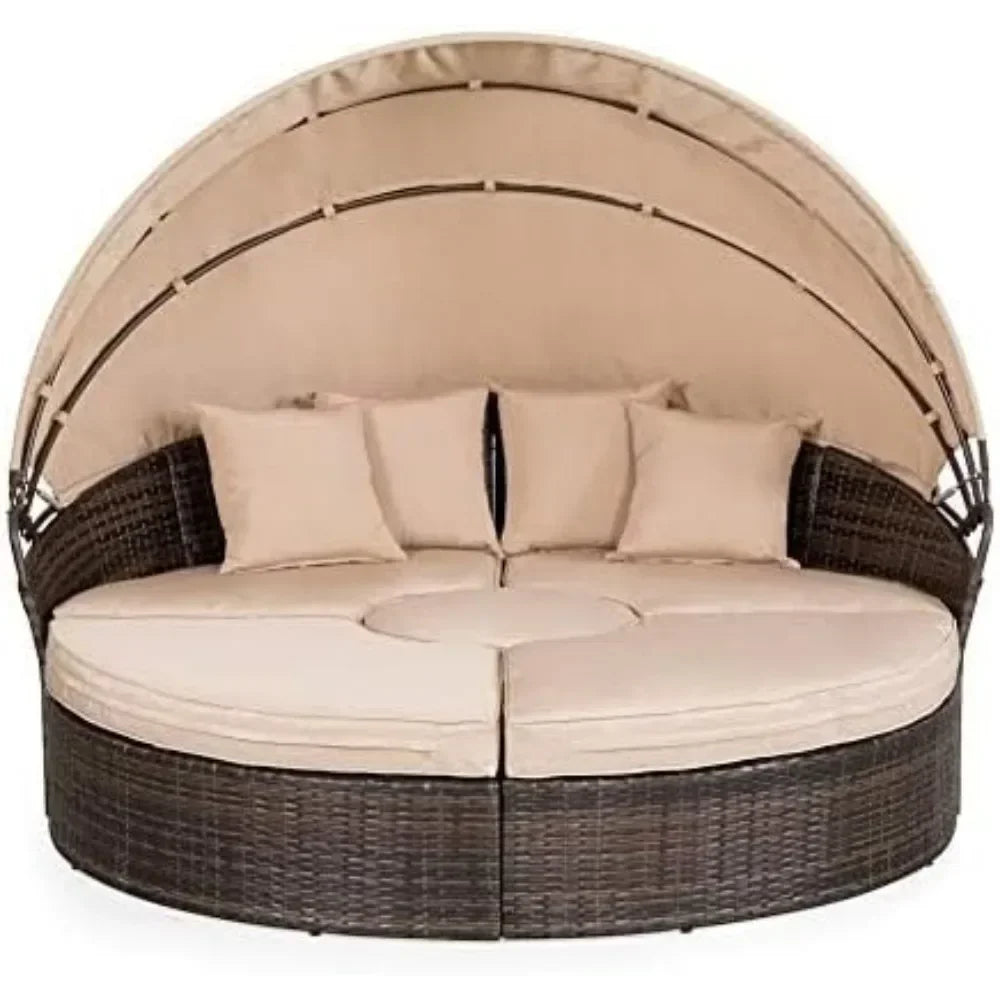 z Outdoor Terrace Canopy Bed with Washable Soft Cushion, Clamshell Shaped Segmented Seats, Suitable for Backyard, Porch, (brown)