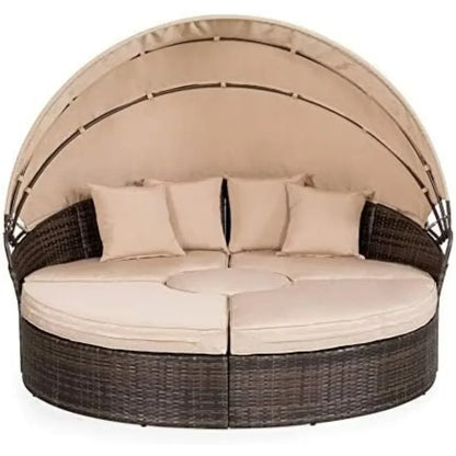 z Outdoor Terrace Canopy Bed with Washable Soft Cushion, Clamshell Shaped Segmented Seats, Suitable for Backyard, Porch, (brown)