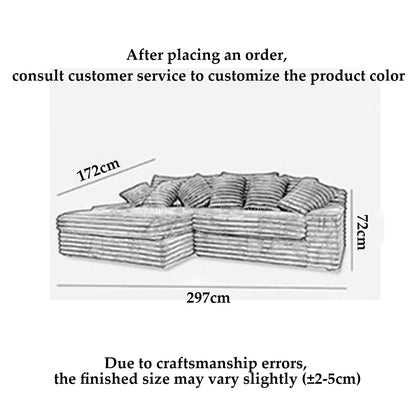 Minimalist Nordic Lazy Sofa, Thick Corduroy Cloud Design, Extra Wide Seat Depth, Vacuum Compressed Custom Living Room Furniture