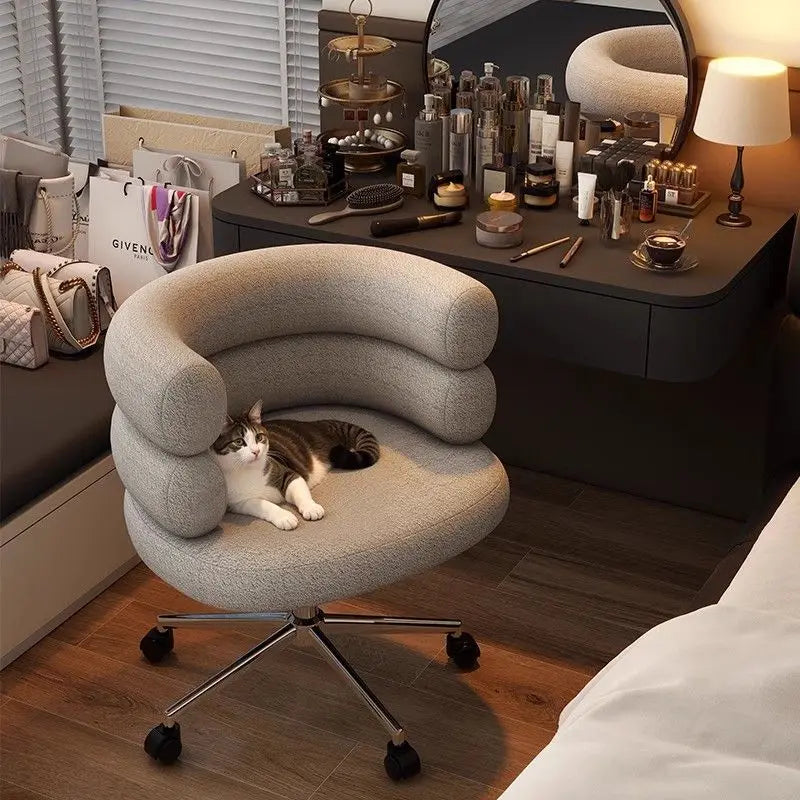 Living Room Swivel Chair Nordic Armchair INS Lift Computer Backrest Chair Lamb Wool Design Bedroom Makeup Chair Home Furniture