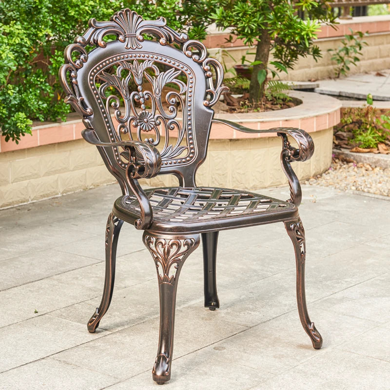 Cast Aluminum Outdoor Chair Set of 2 Beautifully Carved All Weather Patio Chairs Metal Bistro Chairs for Garden Porch Backyard