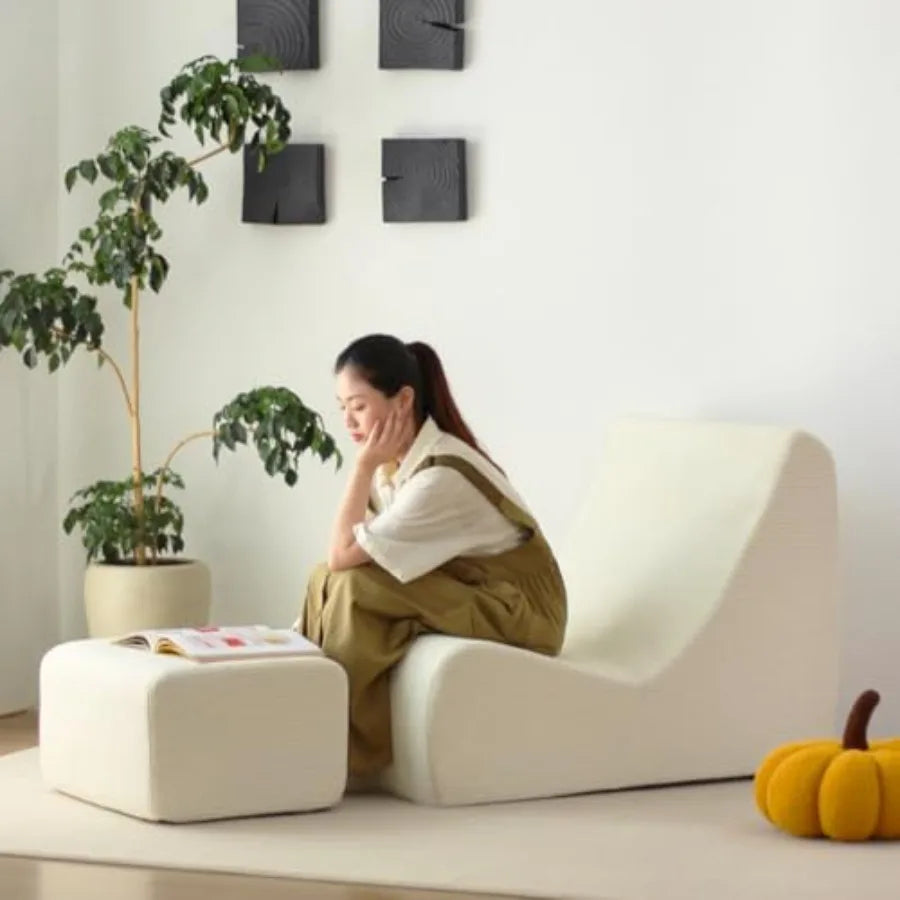 Bean Bag Chair Single Seated Foam Sofa Armless Floor Sofa with High Density Foam Removable and Machine Washable Cover White Lar