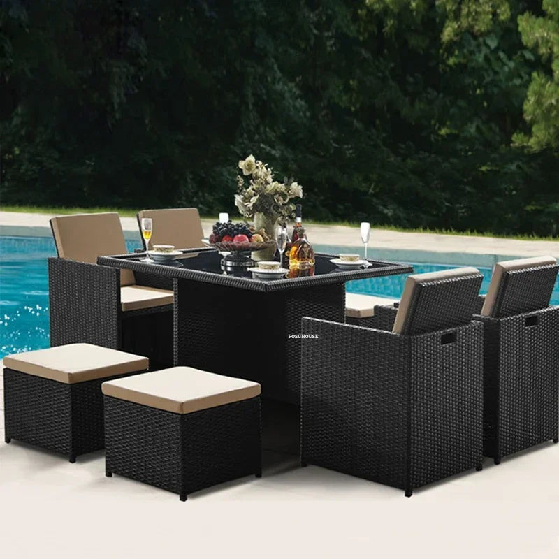 Patio Rattan Furniture Set Modern Open-air Garden Furniture Sets Waterproof and Sun-proof Armchair Leisure Outdoor Table Chairs