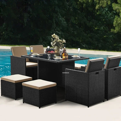 Patio Rattan Furniture Set Modern Open-air Garden Furniture Sets Waterproof and Sun-proof Armchair Leisure Outdoor Table Chairs