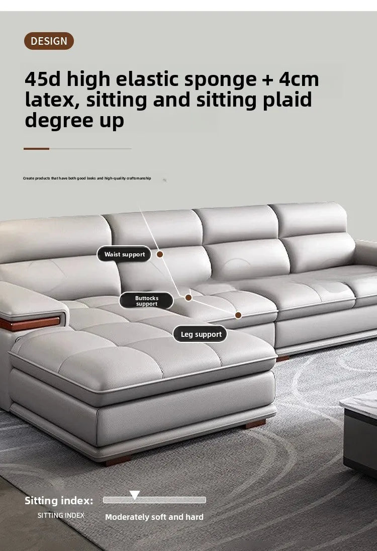 Leather sofa, first layer cowhide, modern simplicity, cream style living room sofa