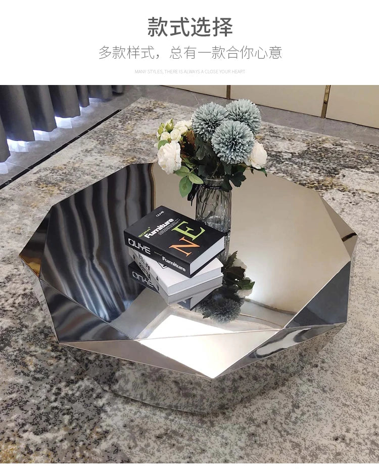 Stainless steel diamond coffee table living room household Italian sofa natural marble furniture