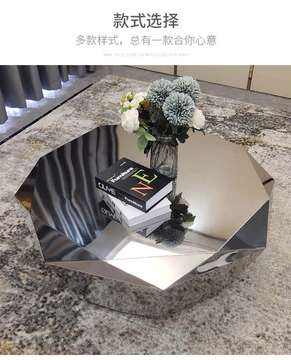 Stainless steel diamond coffee table living room household Italian sofa natural marble furniture