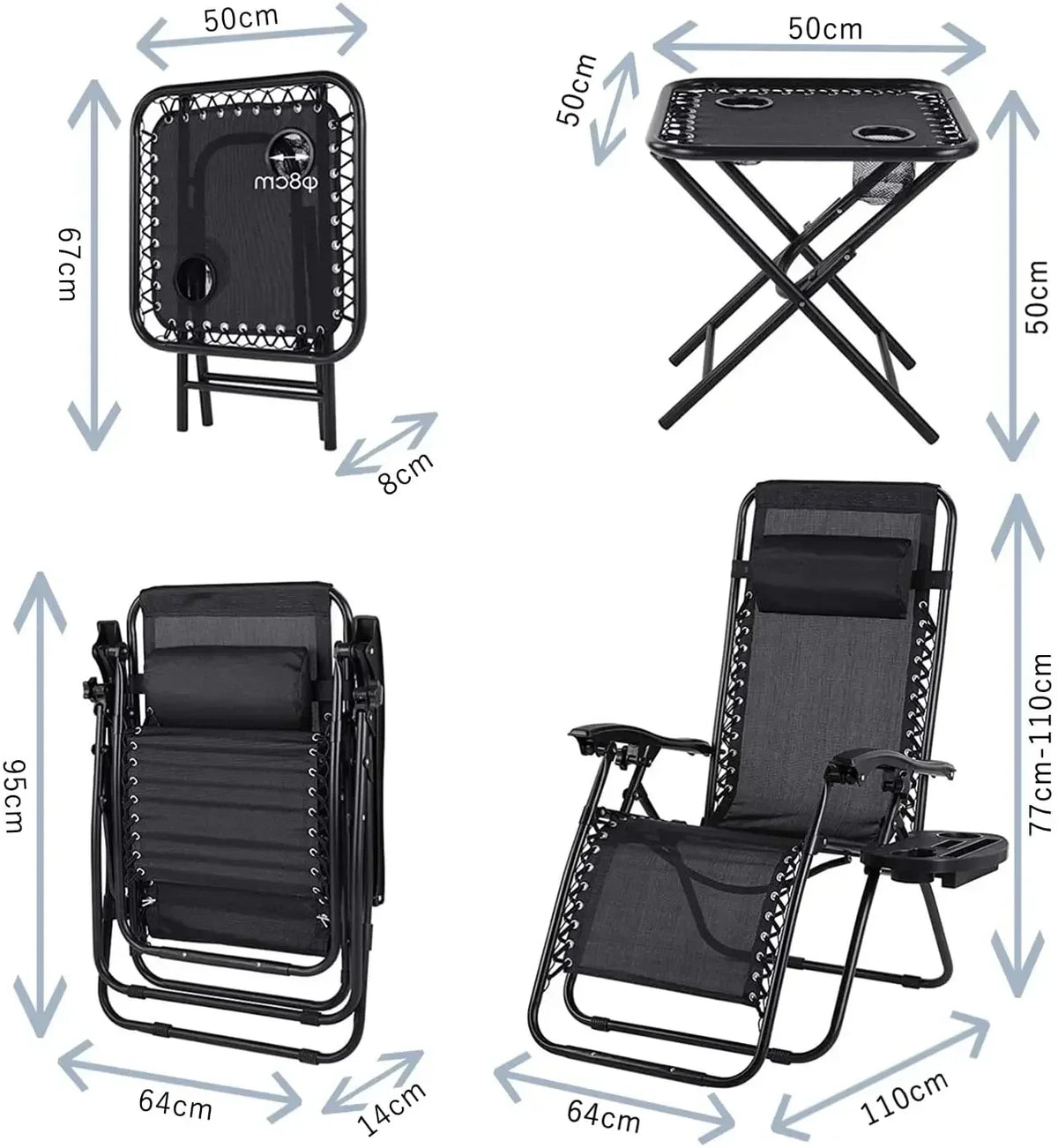 Homfa Garden Sun Lounger Set with Table Folding Adjustable Zero Gravity Recliner Chair Seat Indoor/Outdoor