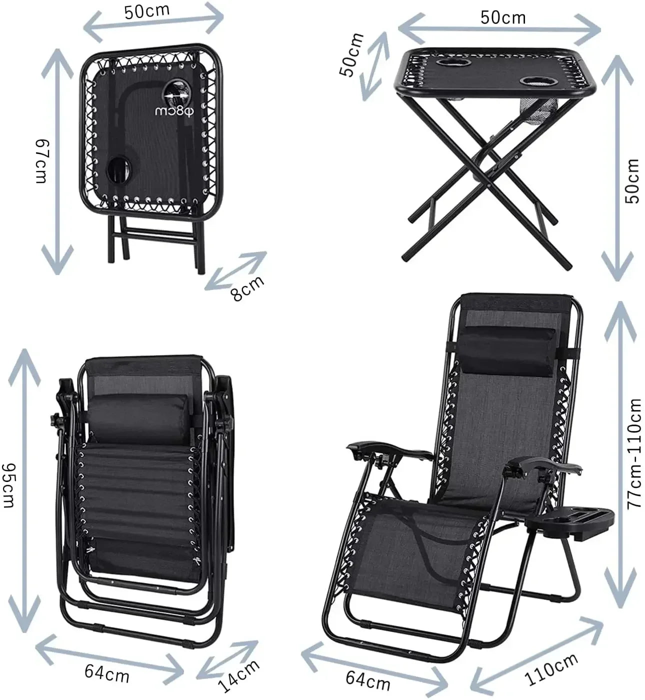 Homfa Garden Sun Lounger Set with Table Folding Adjustable Zero Gravity Recliner Chair Seat Indoor/Outdoor