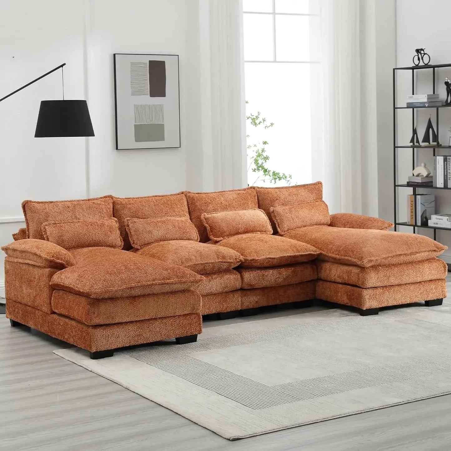 110'' U-Shaped Sectional Couch, Modern Chenille Extra Large Modular Sofa with 4 Cushions, Memory Foam Funiture Set with Double