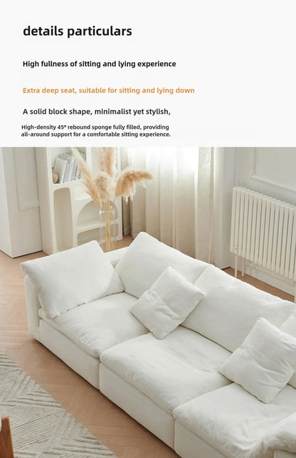 White cloud shaped sofa with L-shaped lounge chair, modern modular sofa with deep seat, suitable for living room, bedroom