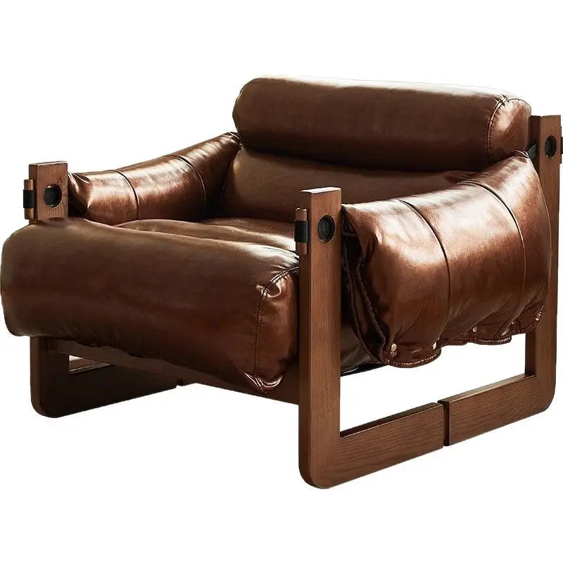 Jersey Leisure Chair Antique Style Wax Leather Single Sofa Chair Home Recliner