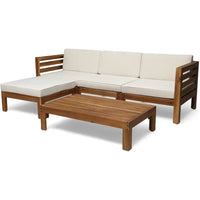 L # Alice Outdoor 5 Piece Acacia Wood Sofa Set, Teak Finish, Beige