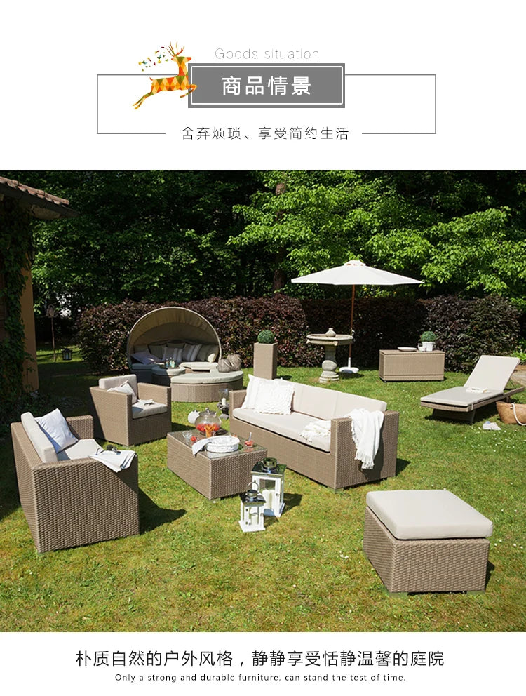 Outdoor Coffee Table Garden Sofas Combination Leisure Nordic Lawn Garden Sofas Simple Pe Rattan Furniture Sofá Jardín MHHYSF