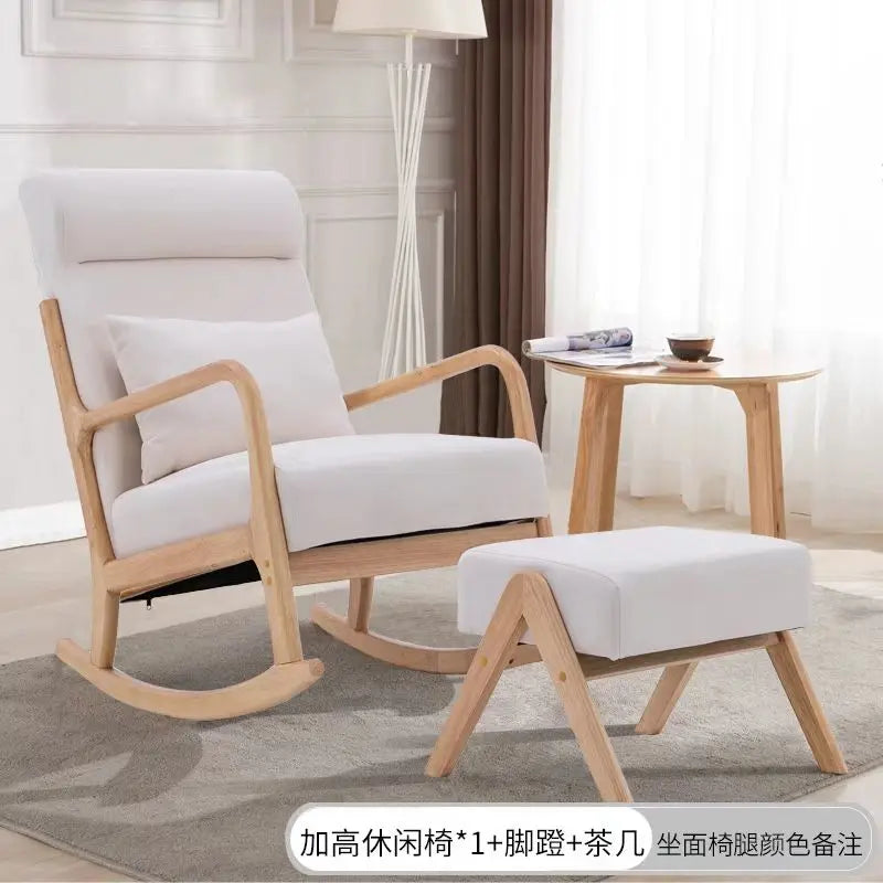 Wooden Rocking Chair Lounge Chair High Backrest Rocking Armchair Accent Chair with Lumber Pillow