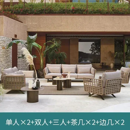 High-end outdoor furniture open-air balcony rain protection sun protection sofa courtyard outdoor villa hotel garden combination