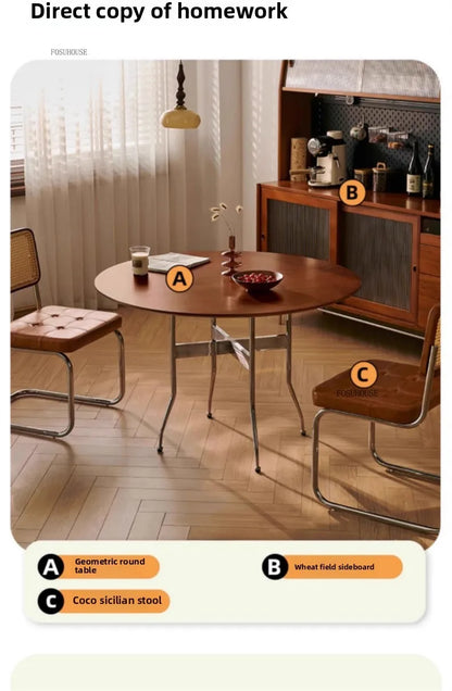 Stainless Steel Solid Wood Round Dining Tables Home Small Round Table Medieval Style Retro Folding Table for Kitchen Furniture