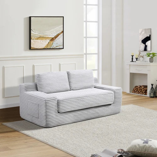 2-in-1 Convertible Sofa Bed, Comfortable Boneless Double Sofa, Suitable for Living Room, Apartment, Small Space Grey