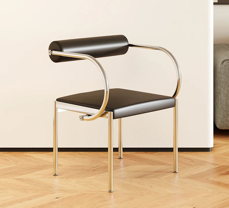 Mid-Century Designer Chair Industrial Metal Dining Seat Bedroom Vanity Stool with Backrest Stainless Steel Office Chair for Home
