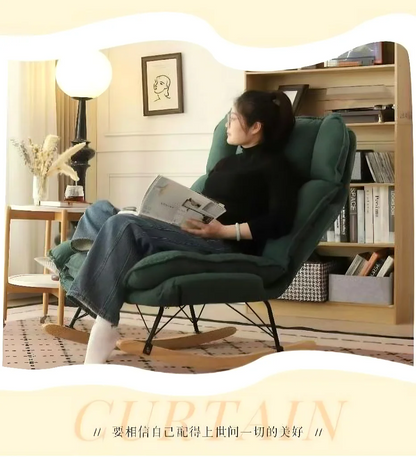 Memory Foam Rocker - Convertible Lounge Chair with Storage Pocket, Breathable Linen Recliner