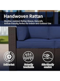Outdoor Patio Furniture Set, Rattan Sectional Sofa, Conversation Set with Waterproof Cushion and Coffee Table, for Deck