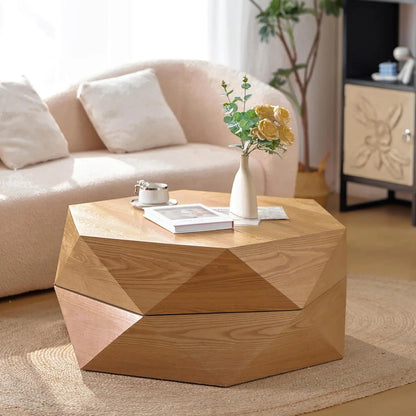38" Modern Farmhouse Coffee Table, Drum Coffee Table for Office, Dining Room and Living Room, Nature, Customized
