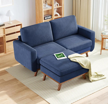97" L-Shape Modular Sofa, 3-Seat Corduroy Couch with Movable Ottoman, Sectional Sofa for Living Room, Green, Customized
