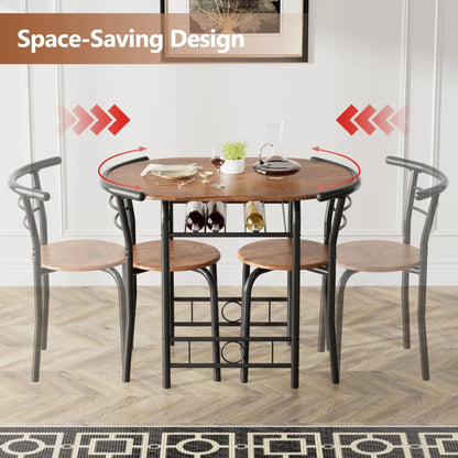 Vineego 3-Piece Small Kitchen Dining Set for 2 Black Wooden Table And Chairs Space Saving Breakfast Set