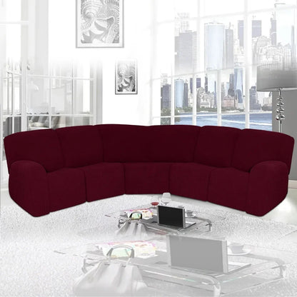 7PCS Jacquard L Shaped Corner Couch Covers Sectional Recliner Sofa Cover Stretch 5 Seater Corner Sofa Slipcover Couch Protector